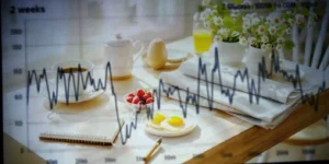 CGM data overlaid on a breakfast scene
