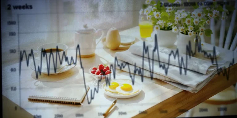 CGM data overlaid on a breakfast scene